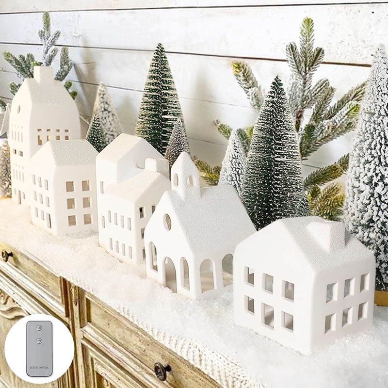 Cozy White Ceramic Village Christmas Decor