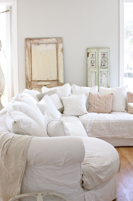 Cozy White French Country Sectional Sofa Design