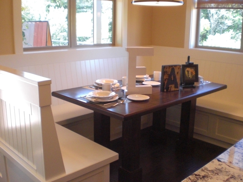 Cozy White Kitchen Booth Dining Set with Dark Wood Table