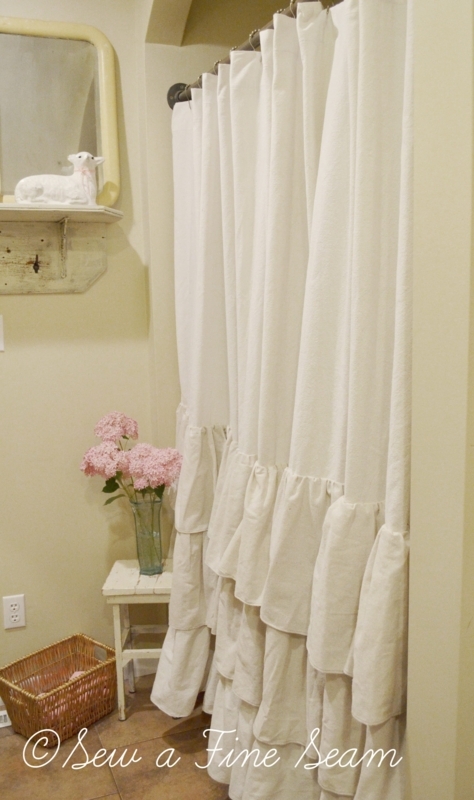Cozy White Ruffled Shower Curtain for Bathroom