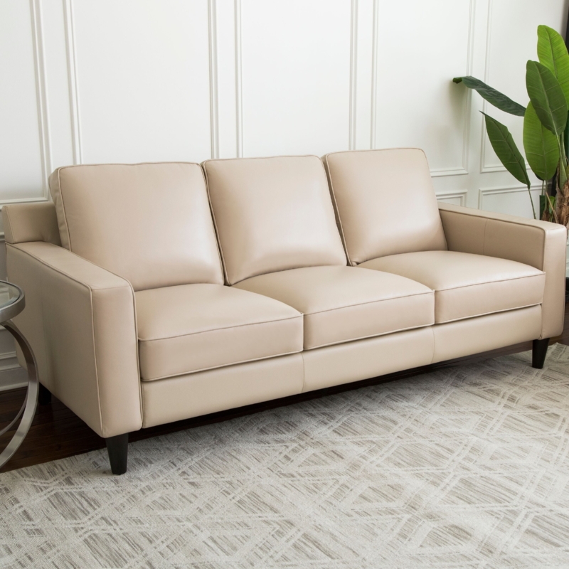 Cream Leather Modern Sofa with Sleek Design