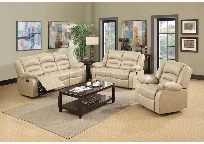 Cream Leather Recliner Sofa Set in Modern Living Room