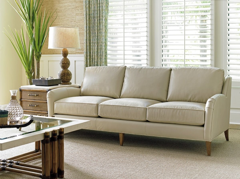 Cream Leather Sofa in Cozy Casual Living Room