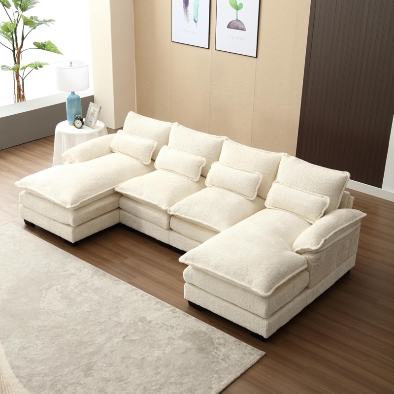 Cream Oversized Modular Sectional Sofa with Chaise Lounge