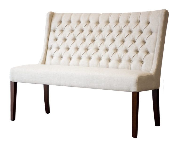 Cream Upholstered Bench With Tufted Back And Brown Wooden Tapered Legs ...
