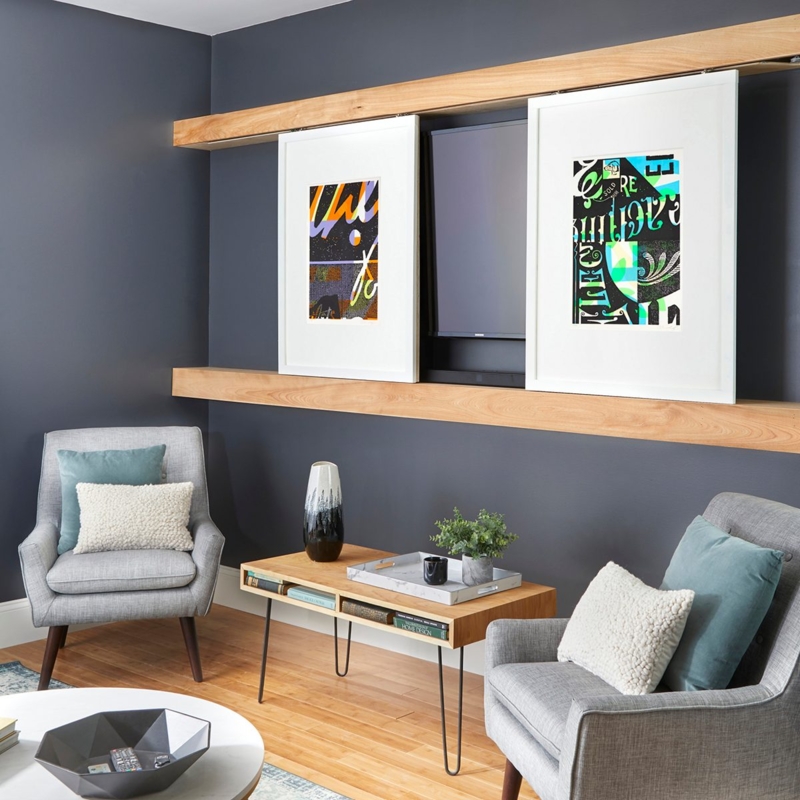 Creative Art Panels Concealing Wall-Mounted TV