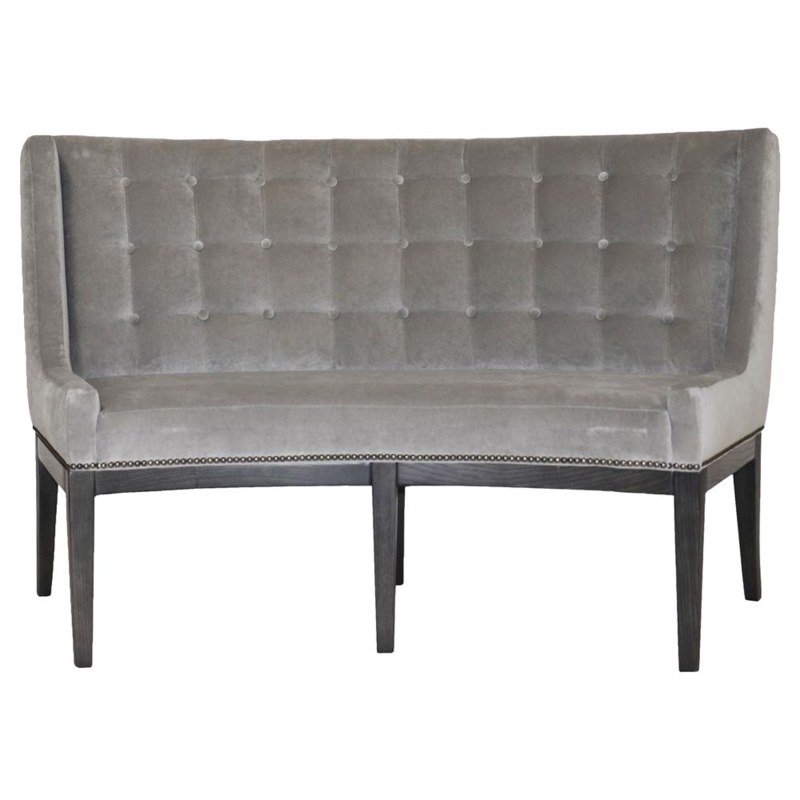 Curved Grey Velvet Dining Bench with Nailhead Trim