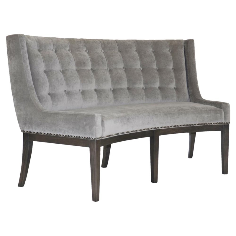 Curved Grey Velvet Regency Dining Bench