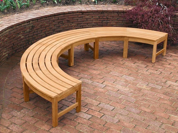 Curved Teak Outdoor Backless Bench
