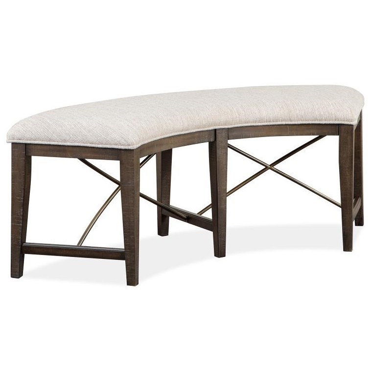 Curved Upholstered Dining Bench with Dark Wood Frame