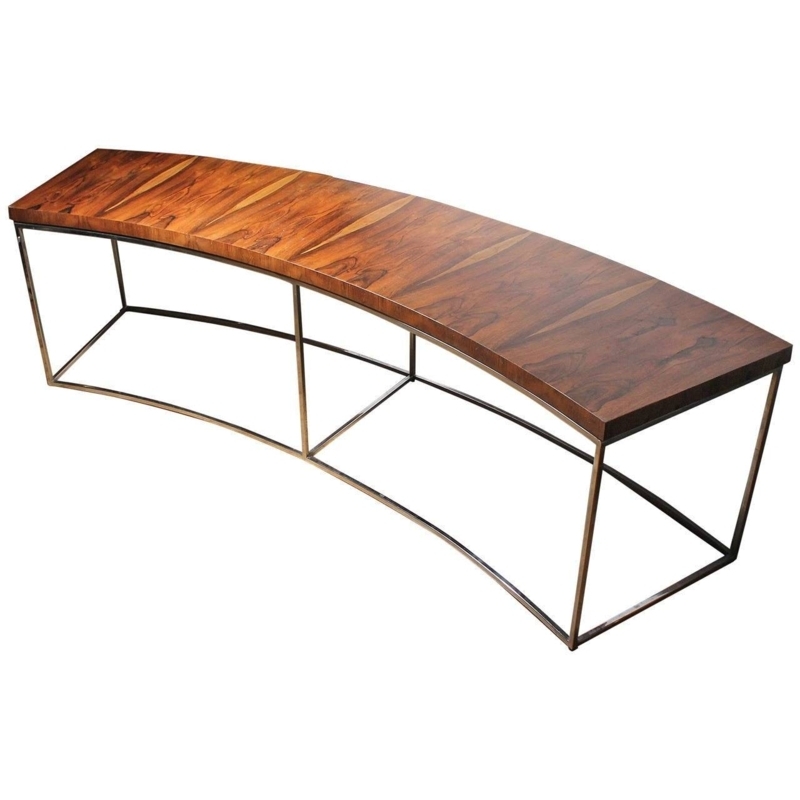 Curved Wood Coffee Table with Sleek Metal Frame