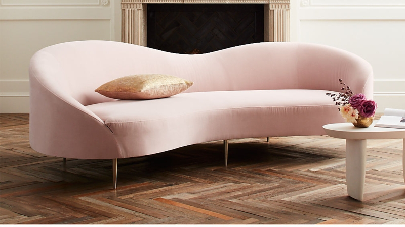 Curvo Pink Velvet Sofa + Reviews | CB2