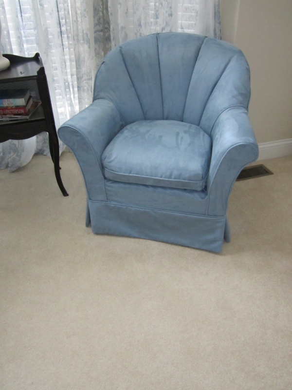 Custom Blue Slipcovered Barrel Chair Design
