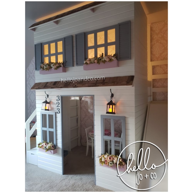 Custom Full Playhouse Loft Bed with Slide and Storage