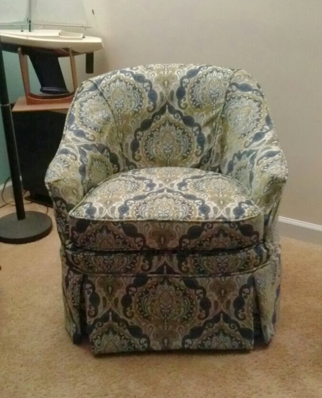 Custom Slipcovered Barrel Chair with Damask Pattern