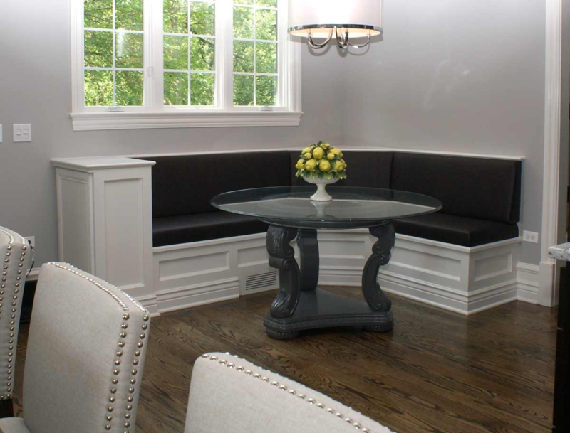 Custom Upholstered Banquette Seating with Glass Table