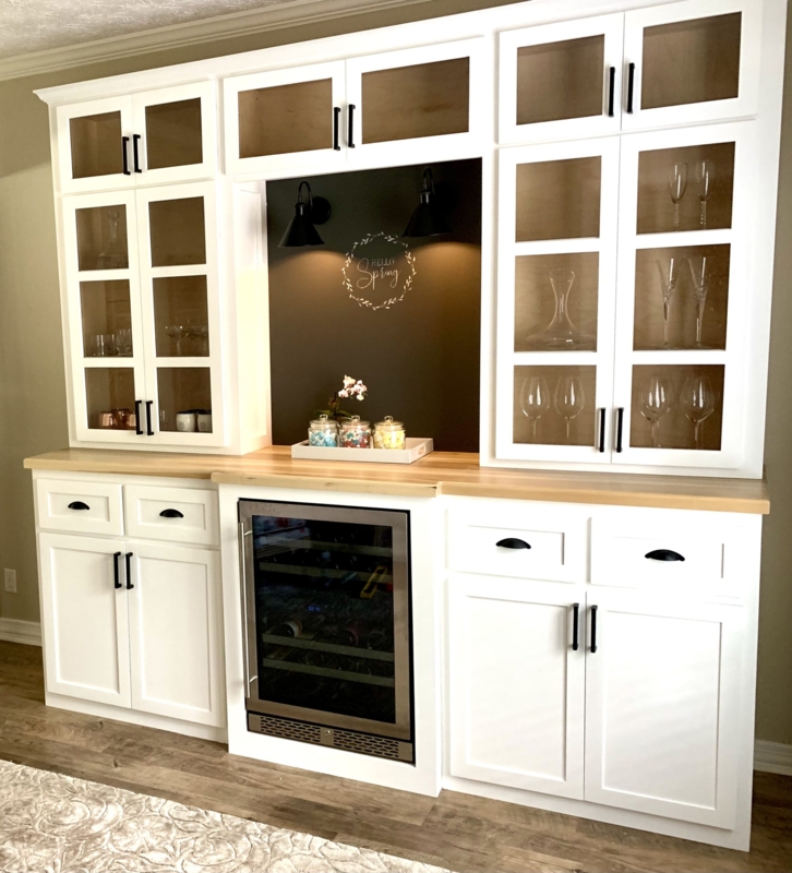 Custom White Bar Cabinet with Built-In Wine Fridge