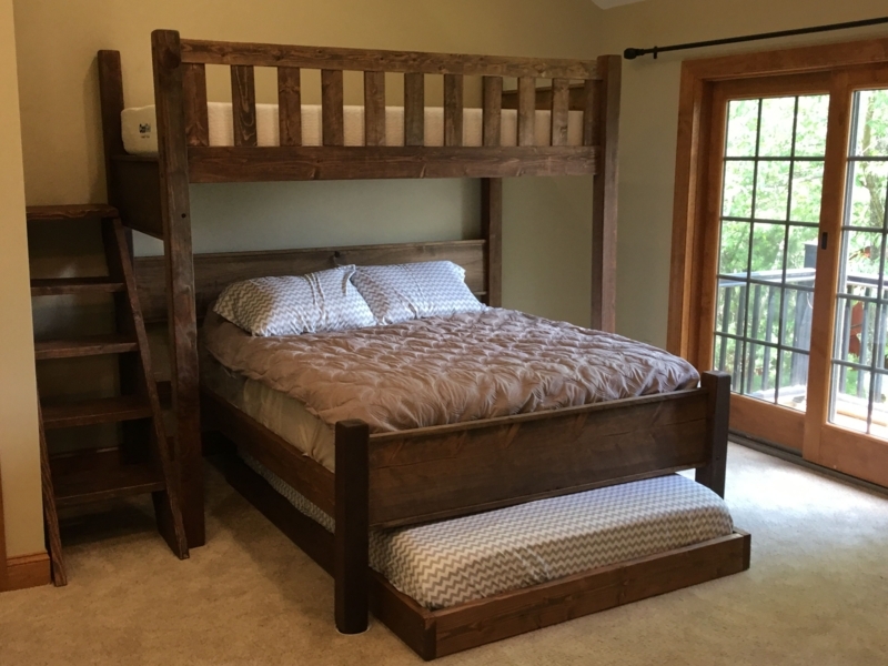 Custom Wooden Full and Twin Bunk Bed with Trundle