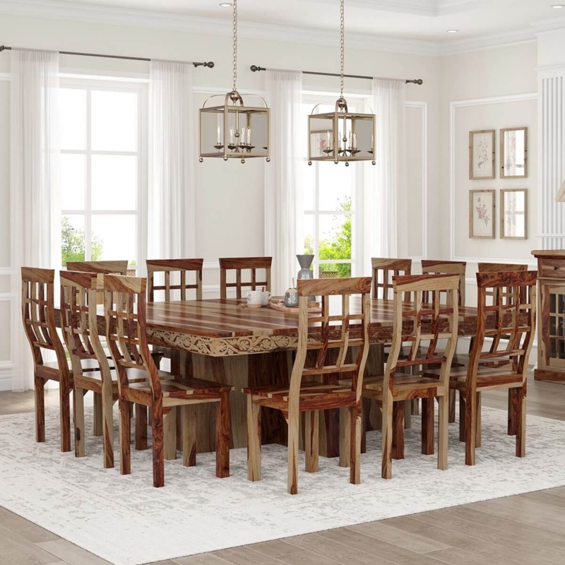 Dallas Ranch Large Square Solid Wood Dining Table Set