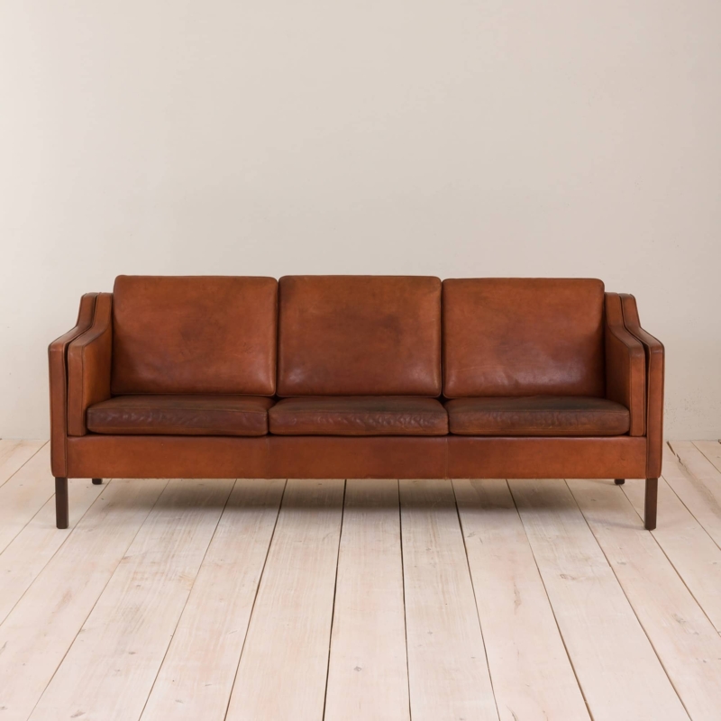 Danish Retro Teak Leather Sofa by Arne Vodder