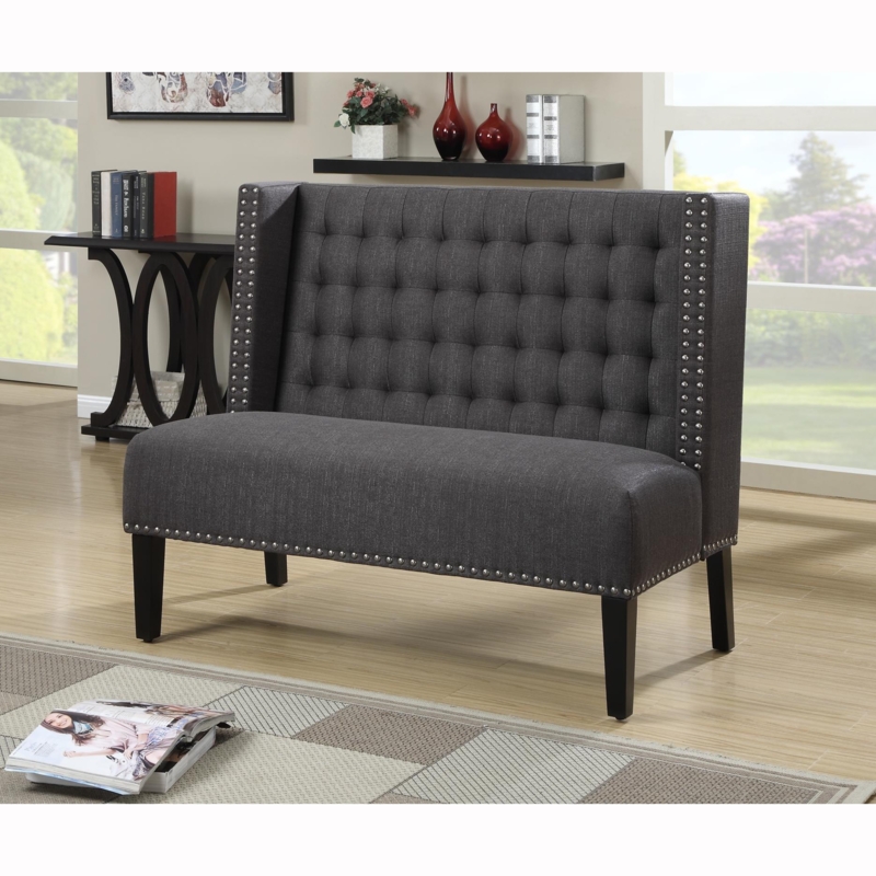 Dark Gray Tufted Upholstered Banquette Bench
