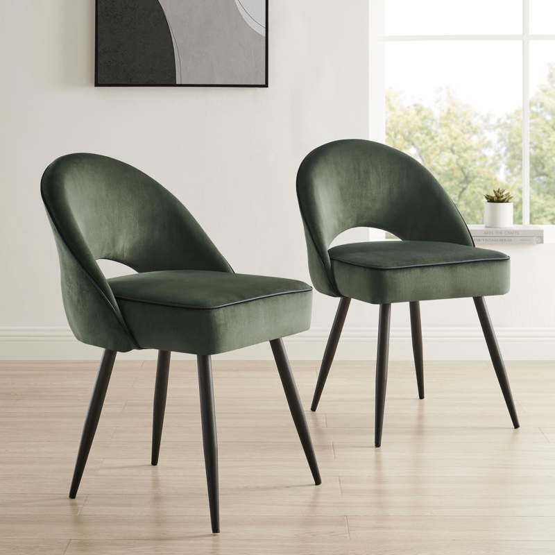 Dark Green Velvet Upholstered Dining Chairs Set