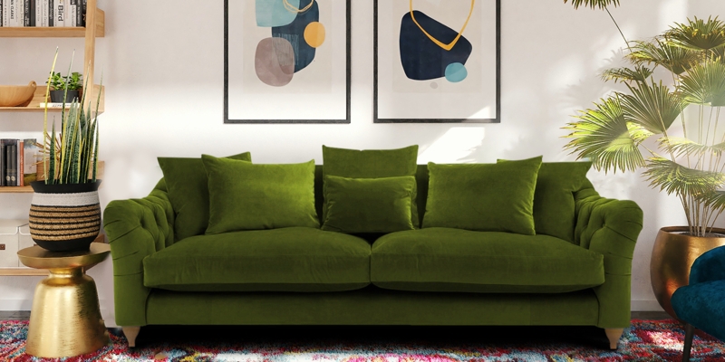 Dark Olive Green Velvet 3-Seater Sofa