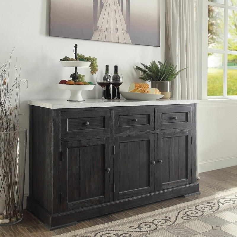 Dark Wood Marble Top Buffet Cabinet