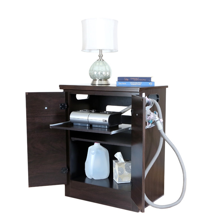 Dark Wood Nightstand with Built-In CPAP Storage