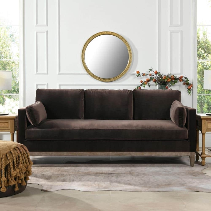 Deep Brown Velvet Modern 84-Inch Sofa
