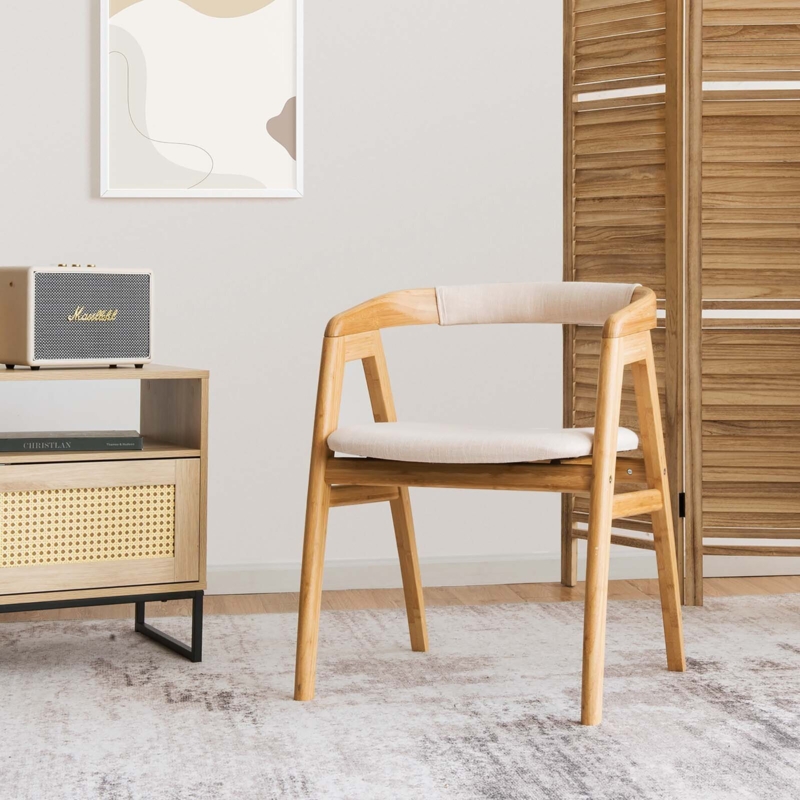 Dining Armchair Minimalist Wood with Curved Wraparound Lumbar Support
