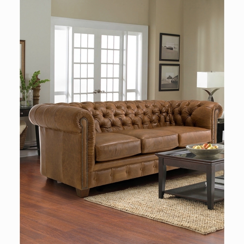 Distressed Saddle Brown Italian Chesterfield Sofa