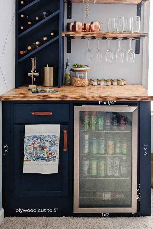 DIY Built-In Home Bar with Mini Fridge and Wine Storage