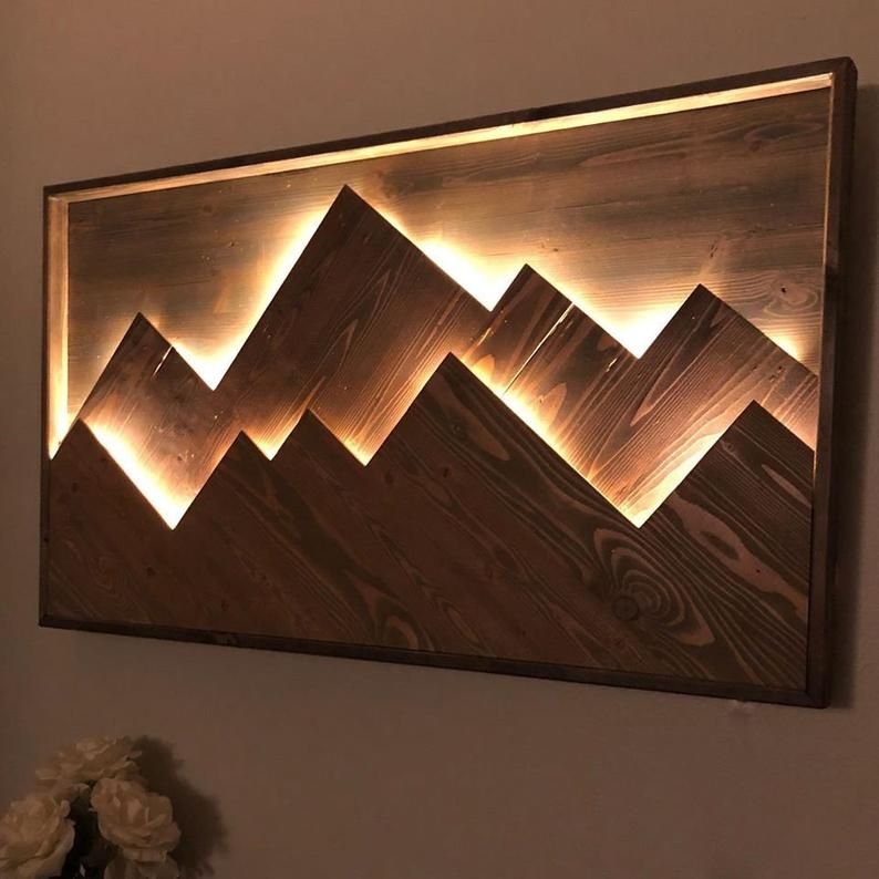 DIY Wooden Mountain Wall Art with Backlighting
