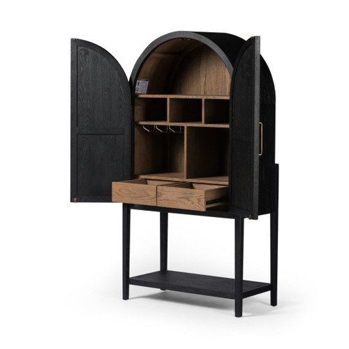 Drifted Black Oak Arched Bar Cabinet with Storage