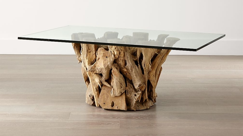 Driftwood Base Glass Top Coffee Table