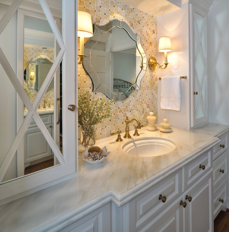 Elegant Antique Bathroom Mirror with Gold Accents