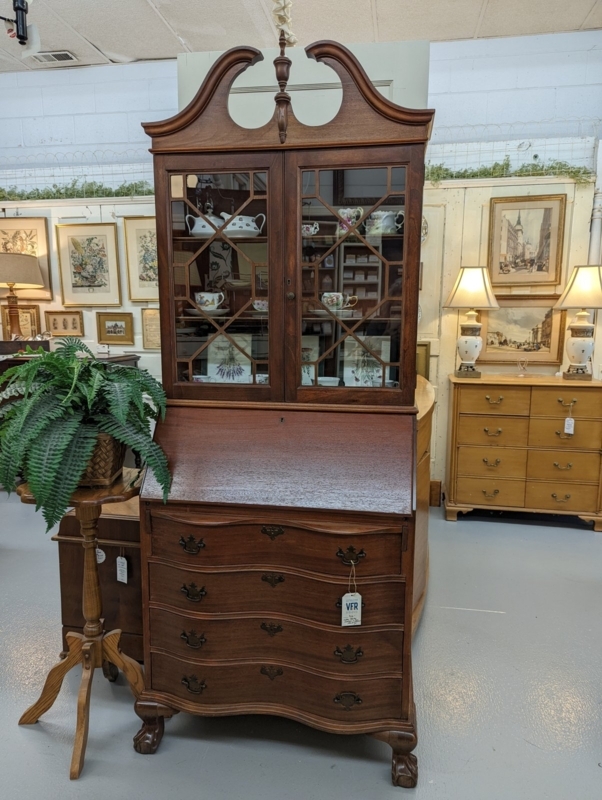 Elegant Antique Secretary Desk with Glass Hutch