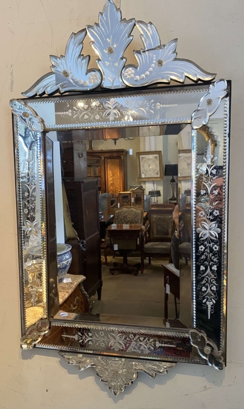 Elegant Antique Venetian Bathroom Mirror with Floral Etching