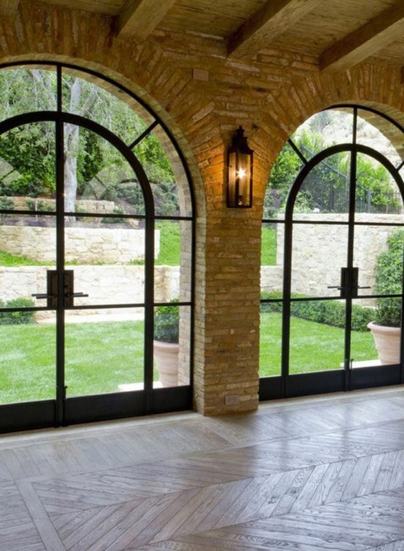 Elegant Arched Black Metal Frame Glass Doors