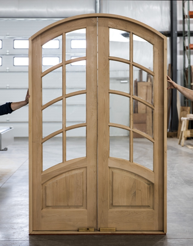 Elegant Arched French Doors with Wood Frames