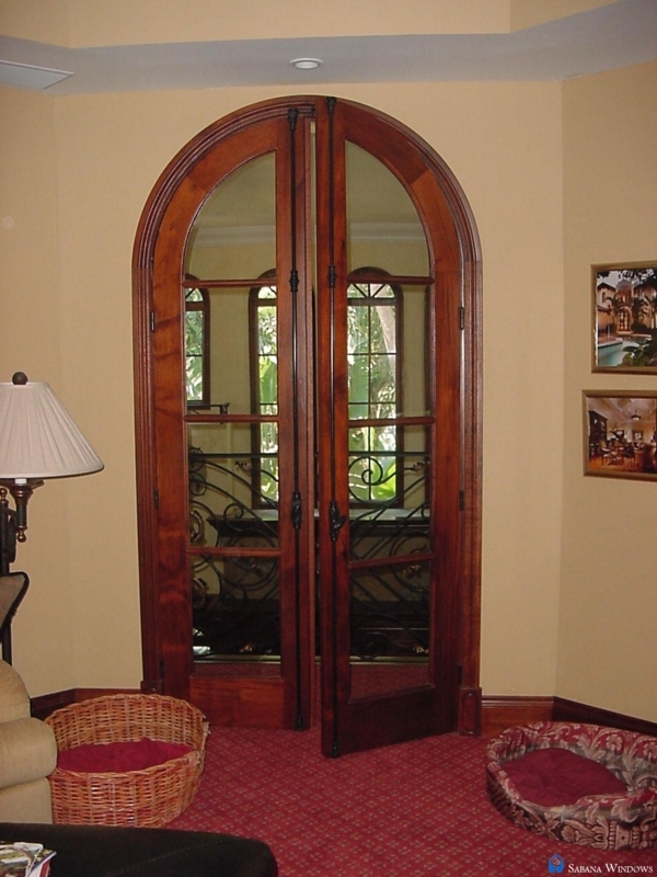 Elegant Arched French Doors with Wood Frames