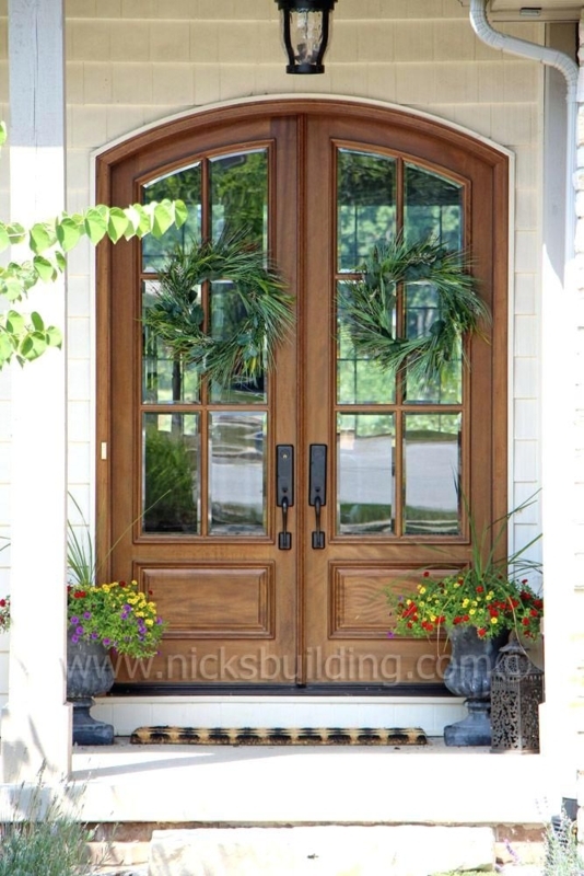 Elegant Arched French Wood Doors with Glass Panels
