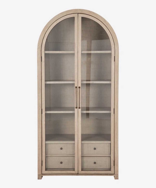 Elegant Arched Glass Cabinet with Storage Drawers