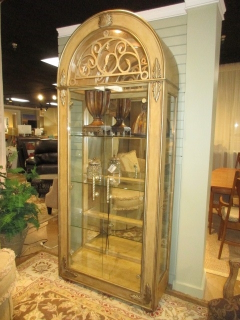 Elegant Arched Glass Curio Cabinet with Gold Finish