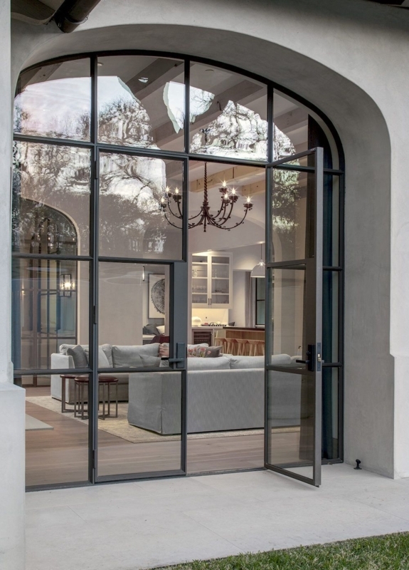 Elegant Arched Steel French Doors with Transoms