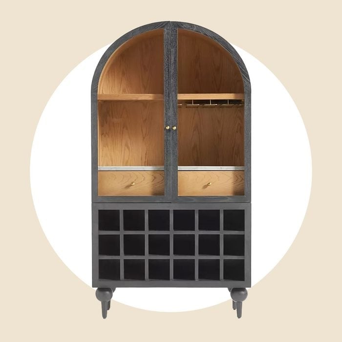 Elegant Arched Wooden Bar Cabinet with Wine Storage