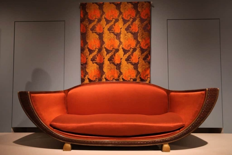Elegant Art Deco Orange Velvet Sofa Design
