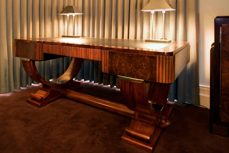 Elegant Art Deco Wooden Desk with Curved Legs