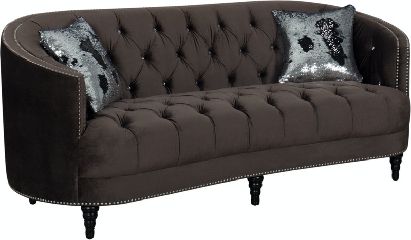 Elegant Avonlea Brown Velvet Tufted Sofa